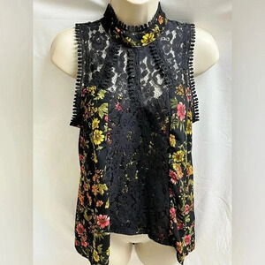 Belledu jour Girls size medium black floral short sleeve lace blouse